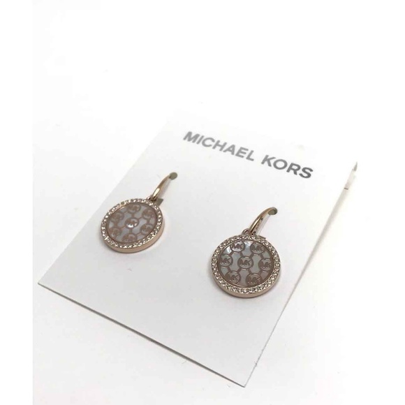 Michael Kors Logo Drop Earrings Rose Gold Monogram - Picture 2 of 2